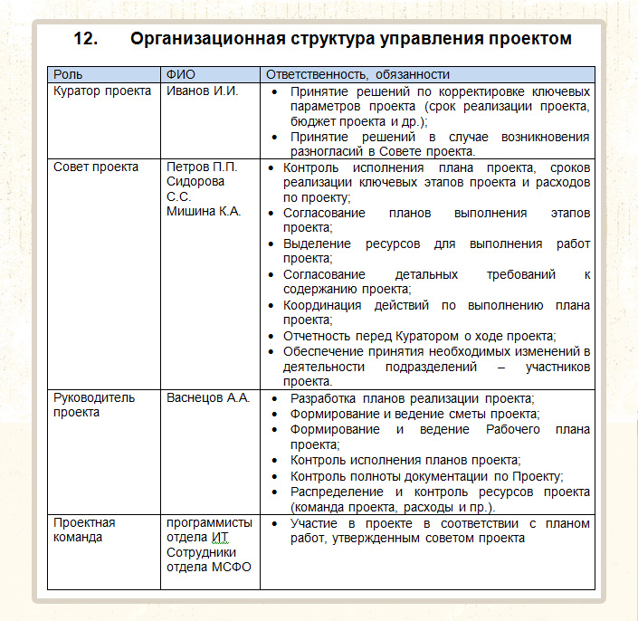 Организационная структура управления проектом